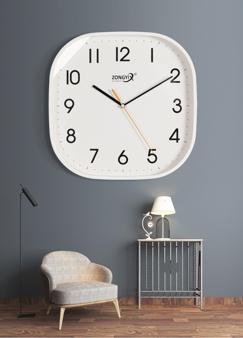 客厅简约方形静音挂钟家用现代卧室钟表家用时钟挂墙表石英电波钟详情5