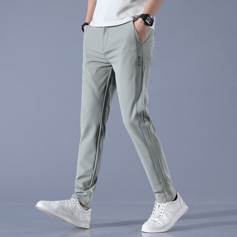 Casual pants for men, summer youth, small feet, men's loose elastic thin ice silk slimming long pants, men's mini dress pants Application Scenario