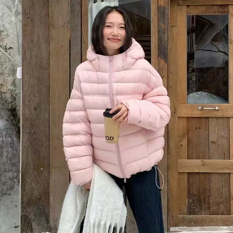 羽绒服女90白鸭绒排骨2025冬新款超好看轻薄连帽保暖短款外套批发