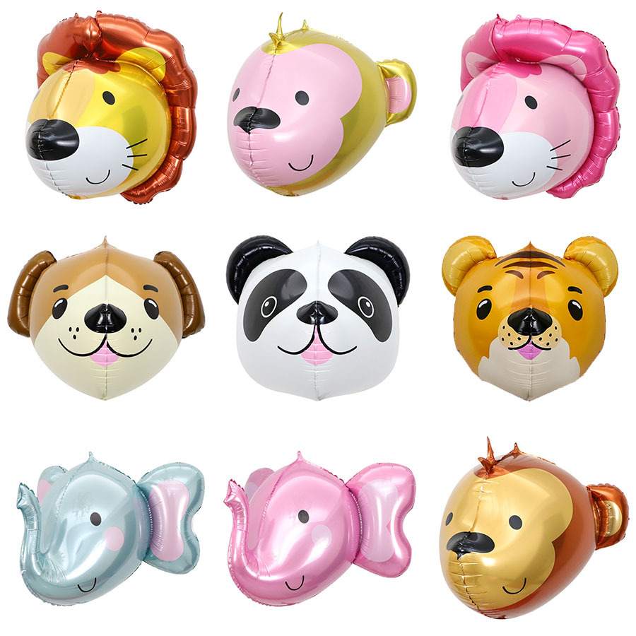 Cross-border 3D stereoscopic cartoon panda, rabbit, dog, lion animal aluminum film balloon, children's birthday party floating decoration