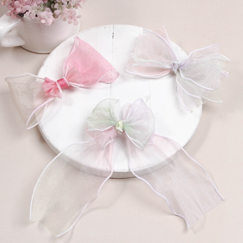 South Korea Handled-Edge Wave Gradient Rainbow Snow Gauze With Diy Hair Ornaments Bow Material Flower Ribbon Baking Ribbon Specification drawing