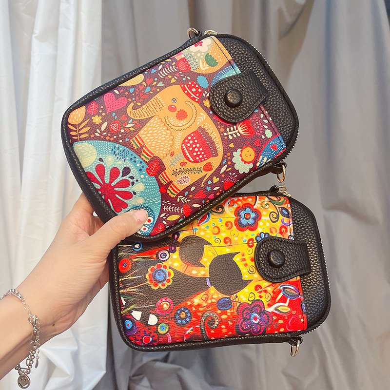 2021 new women's single shoulder mobile phone bag single pull female backpack national style retro female bag mini cute diagonal bag Specification drawing