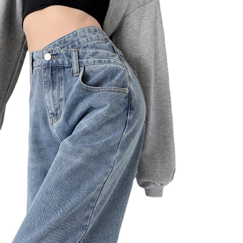 Irregular loose straight-leg jeans are versatile for women. Regular slanted high-waisted pants that make you look petite. Wide-leg floor-length pants Item Picture