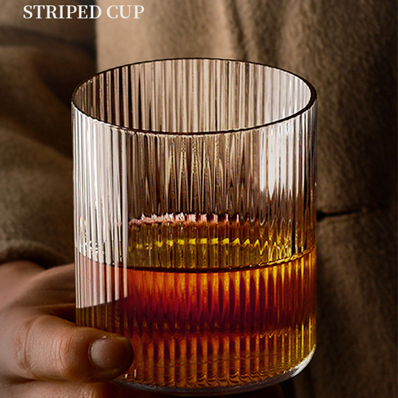 Ins Style Japanese Vertical Pattern Glass Creative Pinstripe Transparent Glass Home Beer Coffee Milk Glass Specification drawing