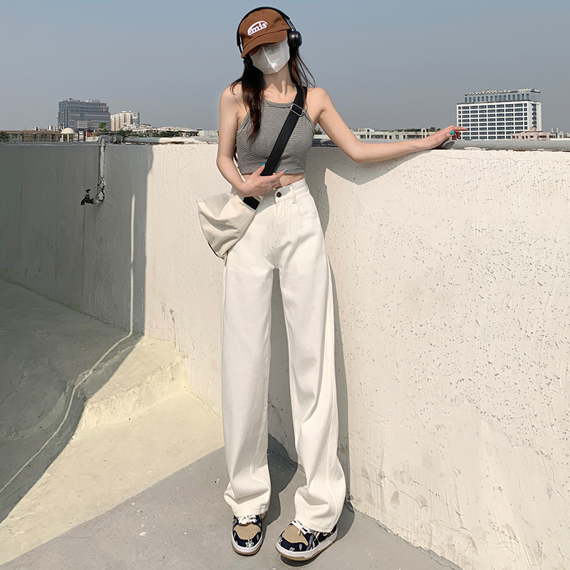 Wide-Leg Jeans Women's New Spring 2024 Straight Leg Loose High-Waisted Slimming White Floor Pants Trend Specification drawing