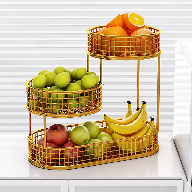 In the living room, on the coffee table, there are multi-layered fruit plates, fruit shelves, snack plates, and light luxury multi-layered fruit baskets