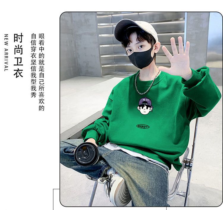 天才鲸 儿童秋季卫衣新款圆领韩版宽松运动长袖冬装男童洋气上衣详情12