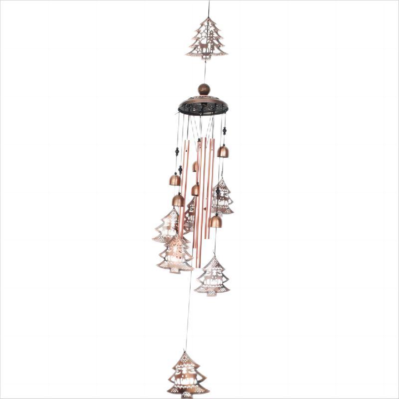 Christmas Tree Vintage Metal Red Bronze Wind Chimes Hanging With Christmas Hearts Metal Bells Garden Patio Decorations Item Picture