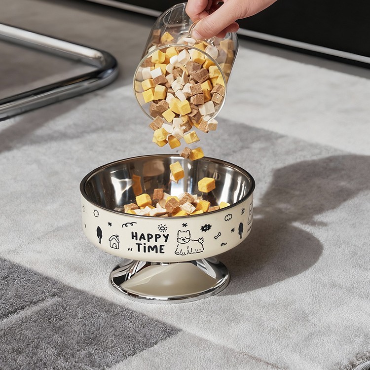 跨境宠物不锈钢高脚碗猫咪狗狗通用防打翻保护颈椎碗大口径宠物碗