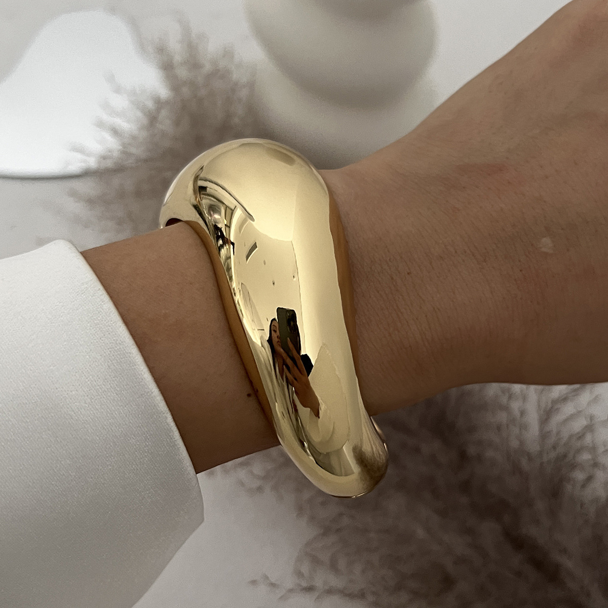 European and American cross-border design sense metal irregular lava bracelet, fashionable and niche texture pleated open bracelet for women pic 35