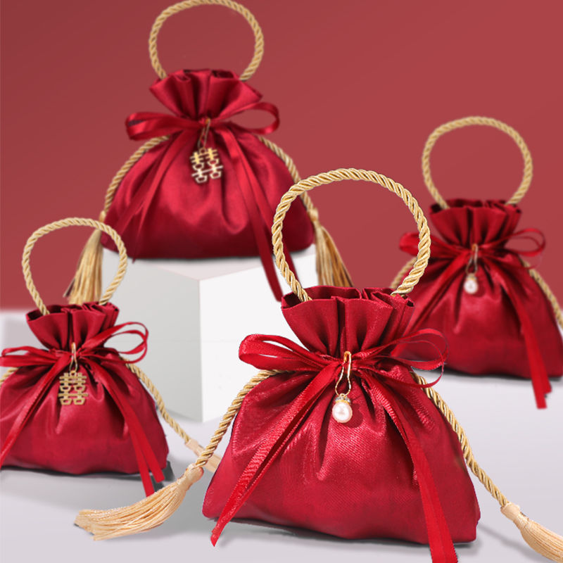 结婚婚礼专用礼盒绸缎礼物包装袋高级手提袋伴手礼喜糖袋喜糖盒子详情图1