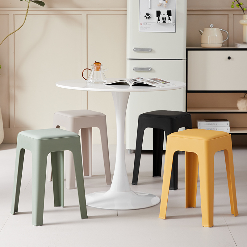 批发塑料凳子家用客厅现代简约可叠放久坐高方凳时尚北欧塑料凳细节图