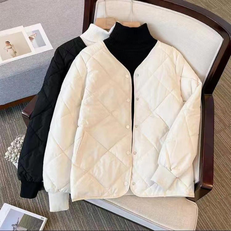 Korean Version Of Large Size Cotton-Padded Women's Short Rhombelled Collarless Small Fragrance Light Winter Cotton-Padded Coat Coat Application Scenario
