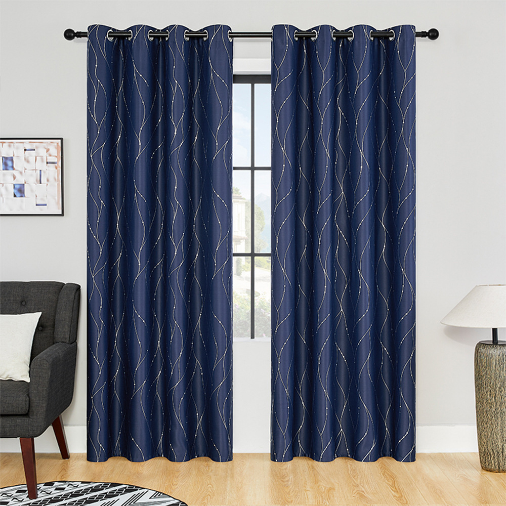 Finished product bestseller Amazon cross-border curtain, short curtain with iron ring, bedroom and living room shading, silver-embossed export curtain