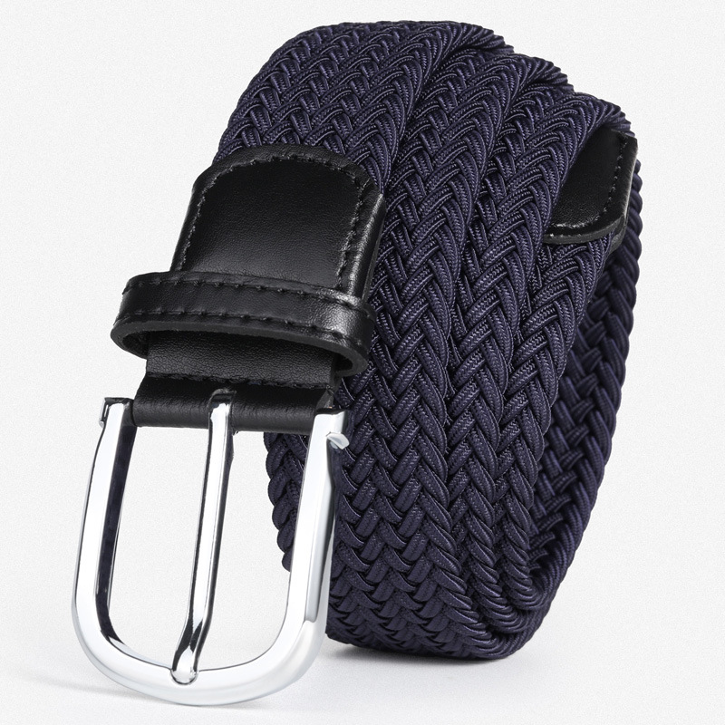 3.4cm elastic men's belt, elastic woven non-perforated casual pin buckle canvas belt, versatile casual belt details Picture