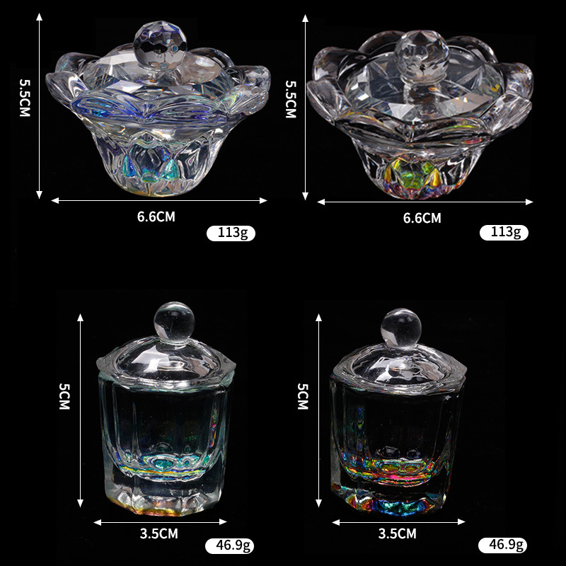 新款极光炫彩水晶杯 美甲带盖八角杯花边形水晶杯彩色高端洗笔杯细节图