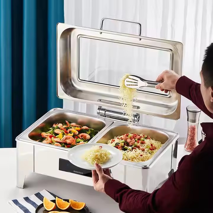 Stainless Steel Clamshell Insulation Square Insulation Furnace Electric Heating Visible Buffy Stove Hotel Breakfast Intelligent Temperature Control Tableware Specification drawing
