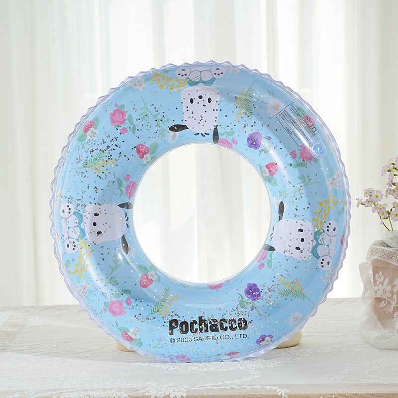 Sanrio transparent inflatable swimming rings, thickened water float rings for adults and children, sequined Kulomi swimming rings wholesale, high-end thickened models, high-quality, environmentally friendly, safe and fast inflatable Specification image
