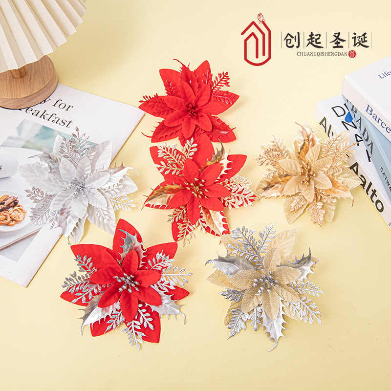 Christmas Gold Powder Christmas Flower Simulation Flower Christmas Wreath Decorative Flower Christmas Tree Decoration Christmas Accessories details Picture