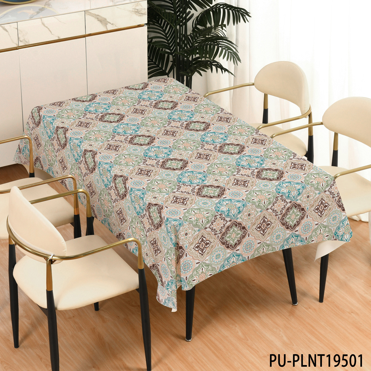 Pin Yu Home Furnishing's new silk-textured, simple, fashionable and elegant anti-slip PU tablecloth, waterproof and oil-resistant, ethnic-style rectangular, no-wash and scald resistant home dining tablecloth Application Scenario