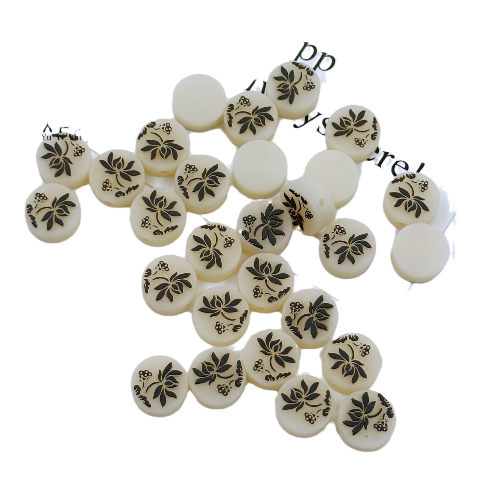 Factory direct sales of resin imitation ivory fruit skin carved lotus, koi, auspicious cloud back creative DIY jewelry accessories Item Picture