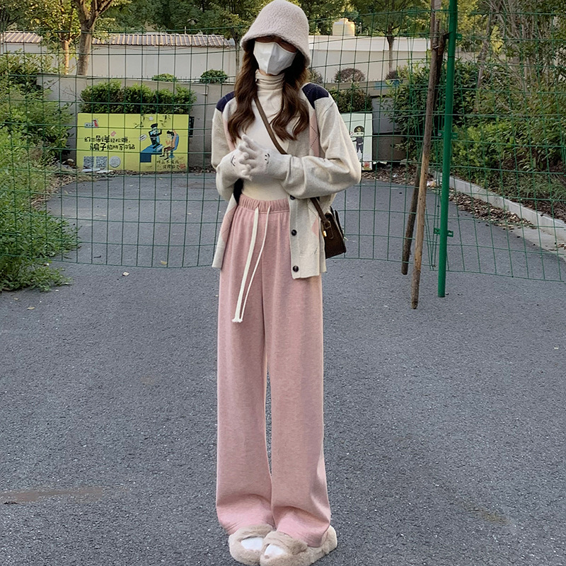 Milk Shake Glutinous Rice Wide Leg Pants Women's Cashmere Strip Autumn And Winter Thin High Waist Gentle Soft Waxy Vertical Casual Pants For Walking Specification drawing