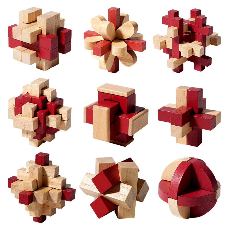 Cross-border wooden mortise and tenon lock, Kongming lock, Lu Ban lock, complete set of 8-12 years old children's educational toys, small gifts, decoding building blocks, Chinese trend Item Picture