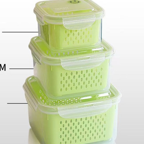 Wholesale of cross-border fruit with water filter microwave boxes, sealed boxes, transparent food preservation boxes, lunch boxes, and plastic food preservation boxes for refrigerators Specification drawing