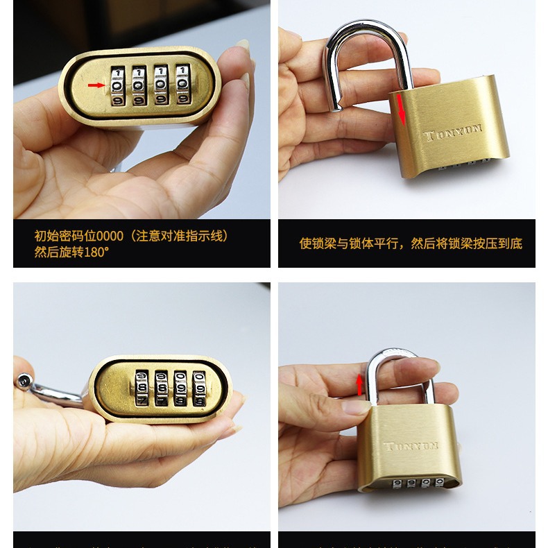 Gate password lock padlock, brass 4-digit password, warehouse anti-theft, outdoor anti-rust padlock in stock, LOGO available for order Application Scenario