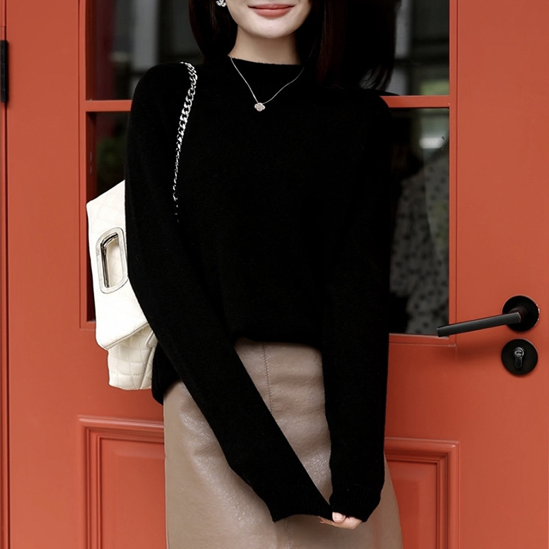 Semi-high neck seamless one-piece wool sweater for women, spring new top for 25, 100 pure wool base sweater knitted sweater details Picture
