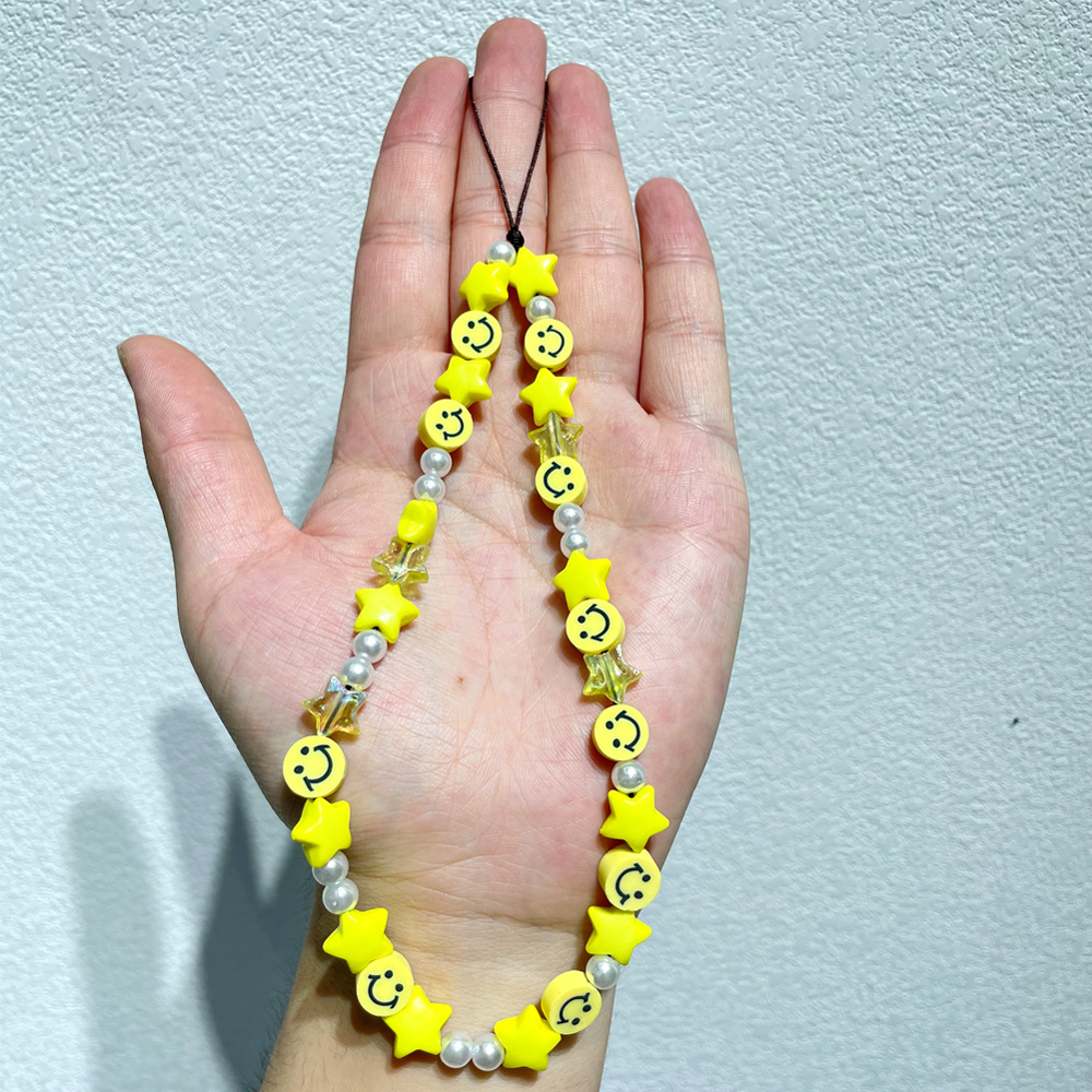 European and American creative soft clay smiling face phone chain, beaded DIY phone pendant chain, pearl bracelet, phone case lanyard, pendant decoration Specification image