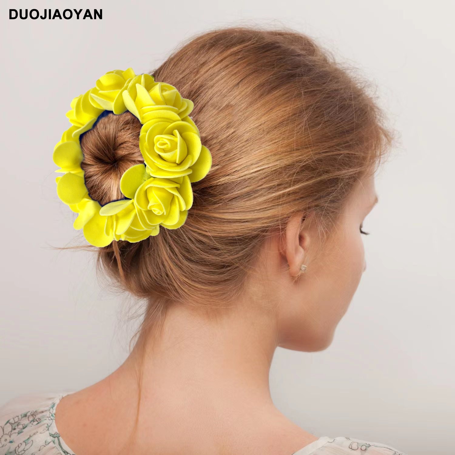 Wholesale of new and charming foam flower hair bands, rose hair accessories, hair ties, buns, and high-elasticity hair bands for women Application Scenario