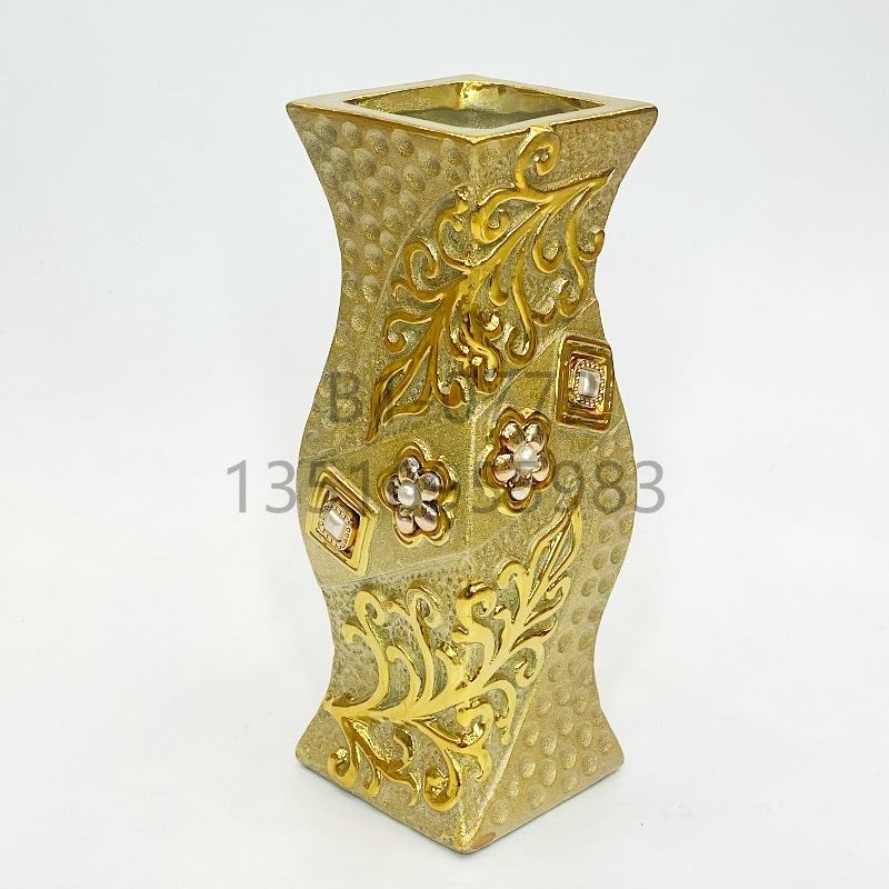 وعاء مزود بالذهب مزخرف 30CM مزهرية من الخزف، 12 بوصة، وعاء حديث رفيع المستوى مزخرف بقوس Item Picture