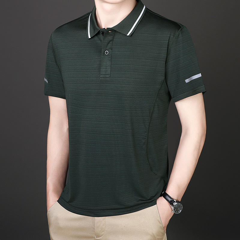 2022 New Men's ice Silk polo shirt, thin, quick-drying, breathable, business casual gentleman Dad T-shirt top details Picture