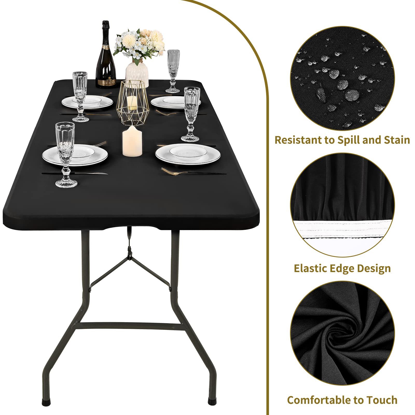 Cross-border spandex outdoor elastic tablecloth, party supplies, picnic tablecloth, washable, foldable rectangular polyester tablecloth details Picture