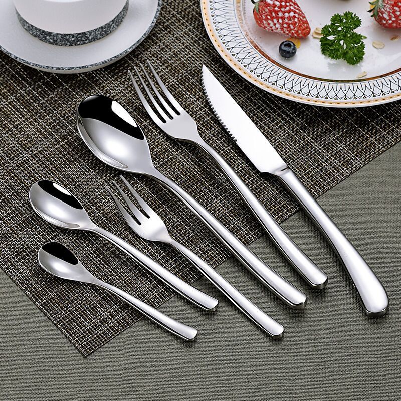 High-Grade Spot French Moonlight Knife, Fork And Spoon Stainless Steel Western Tableware Soup Spoon Dessert Fork A Piece Of Hair Specification drawing
