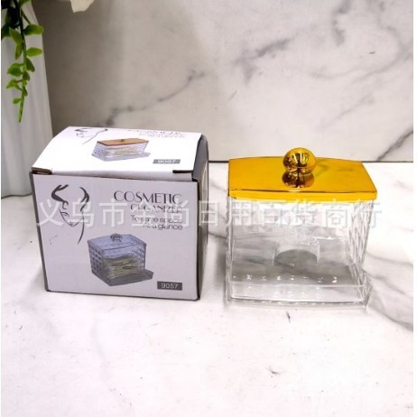 New transparent diamond-patterned cotton swab bamboo lid portable rectangular cotton pad storage box full figure
