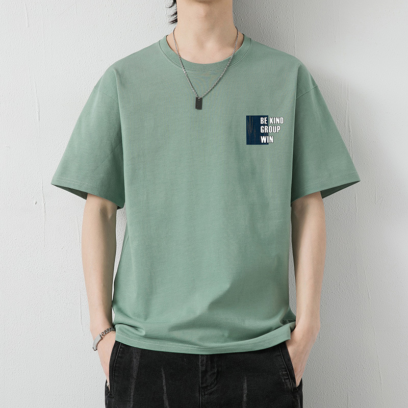 Short-sleeved men's fashion brand, summer loose men's fashion round-neck T-shirt, pure cotton T-shirt, top, base layer, plus-size men's clothing