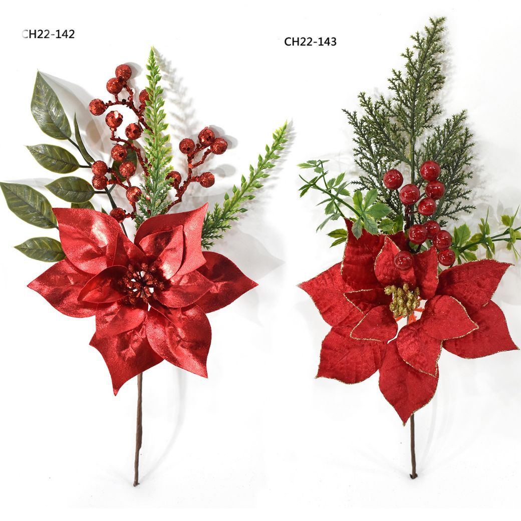 Amazon explosion Christmas decoration dried flower simulation flower fake flower hanging decoration Christmas tree decoration red fruit pine needle gold powder insert red fruit insert artificial flower decoration manufacturers wholesale full figure