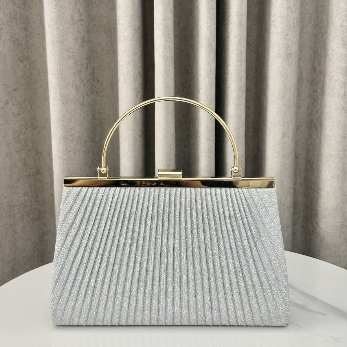 新款跨境简约时尚百褶手提包女宴会包旗袍礼服包闪亮晚宴包手机包