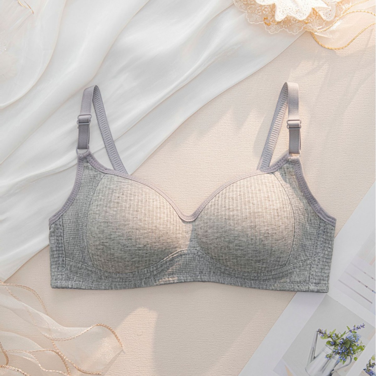 High school adjustable underwear, junior high school student no-wire small chest gathering bra, thin bra for student development girls Item Picture