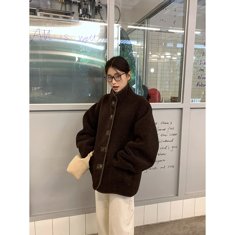 趋梦DT ETOLIE韩版立领仿羊羔毛外套女十三行新款皮毛一体皮草女