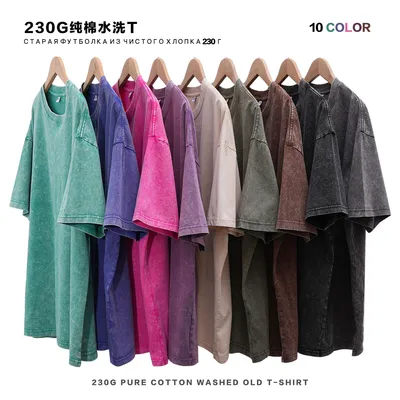 European size washed batik aged heavy pure cotton T-shirt, size230g, men's loose stir-fried snowflake short sleeve thumbnail