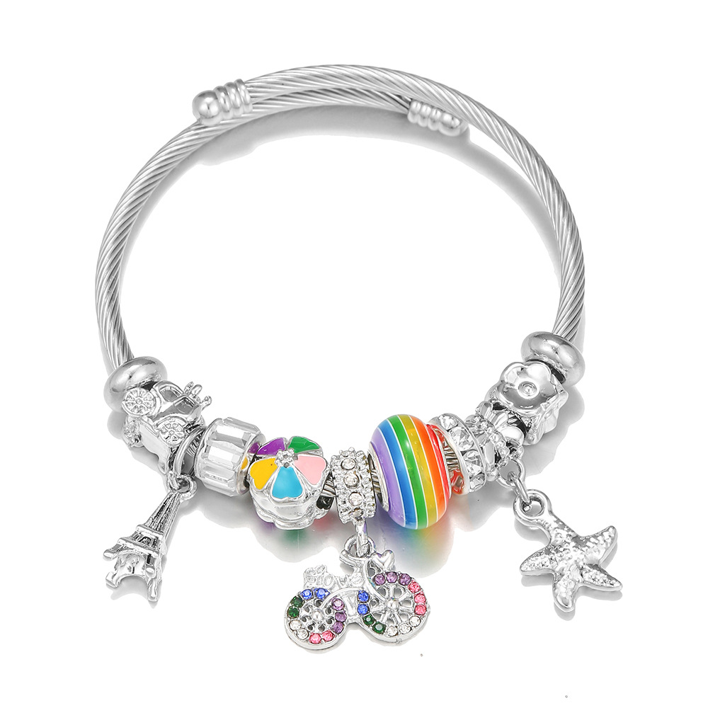Oly Magic Bracelet 6778 Diy Stainless Steel Bracelet Pan Style Bracelet Color Bicycle Bicycle Pendant Childhood Bracelet Jewelry Wholesale Application Scenario