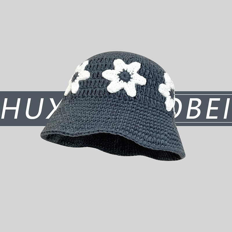 Korean Version Of Instagram Hyuna Wind Flower Knitted Fisherman Hat Female Spring And Autumn Temperament All Match Face Small Hand Hook Flower Pot Hat Specification drawing
