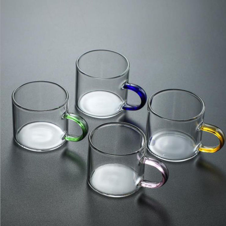 Office high borosilicate glass flower tea small cups, colored handles, transparent glass tea tasting cups, master cups for tea tasting Application Scenario