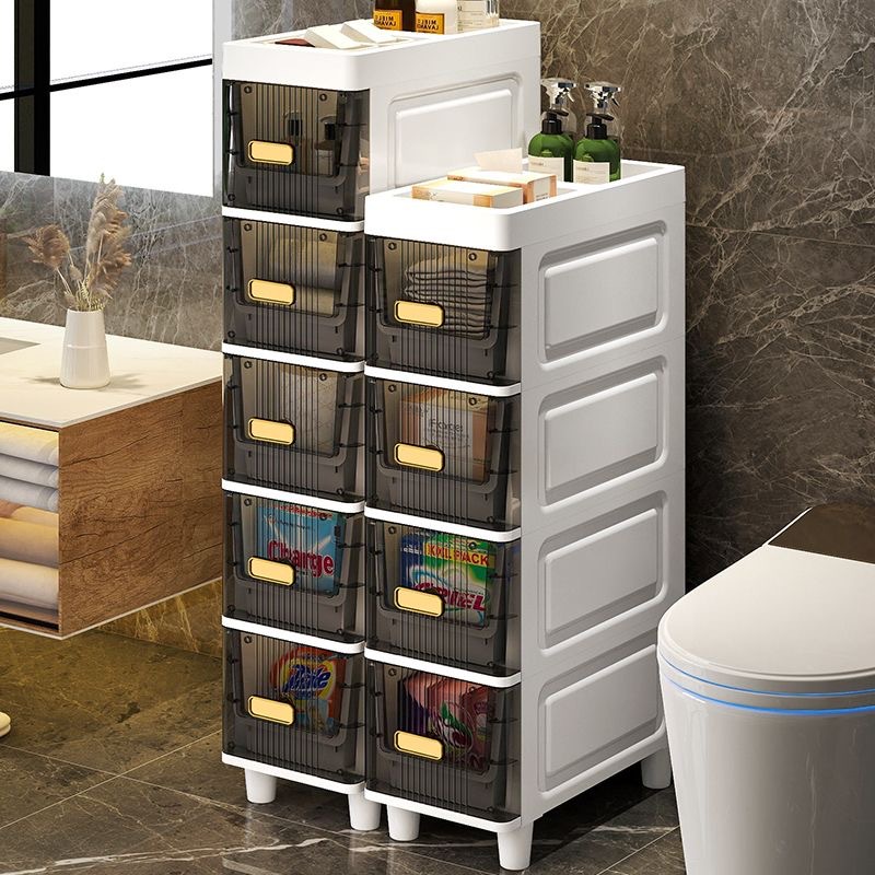 跨境18cm夹缝收纳柜抽屉式卫生间储物柜子塑料窄隙厨房多层置物架