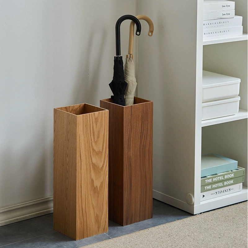 Nordic Japanese vintage wooden umbrella rack Hotel living room simple home personality creative umbrella storage bucket
