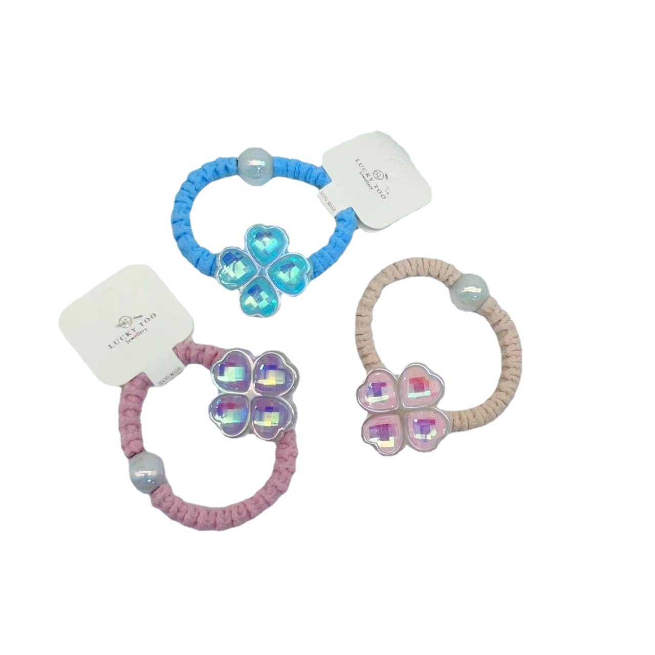Hair Rope Lt10400 Korean Version New Simple Heavy Love Jade Four-Leaf Clover Hair Hair Rope Item Picture
