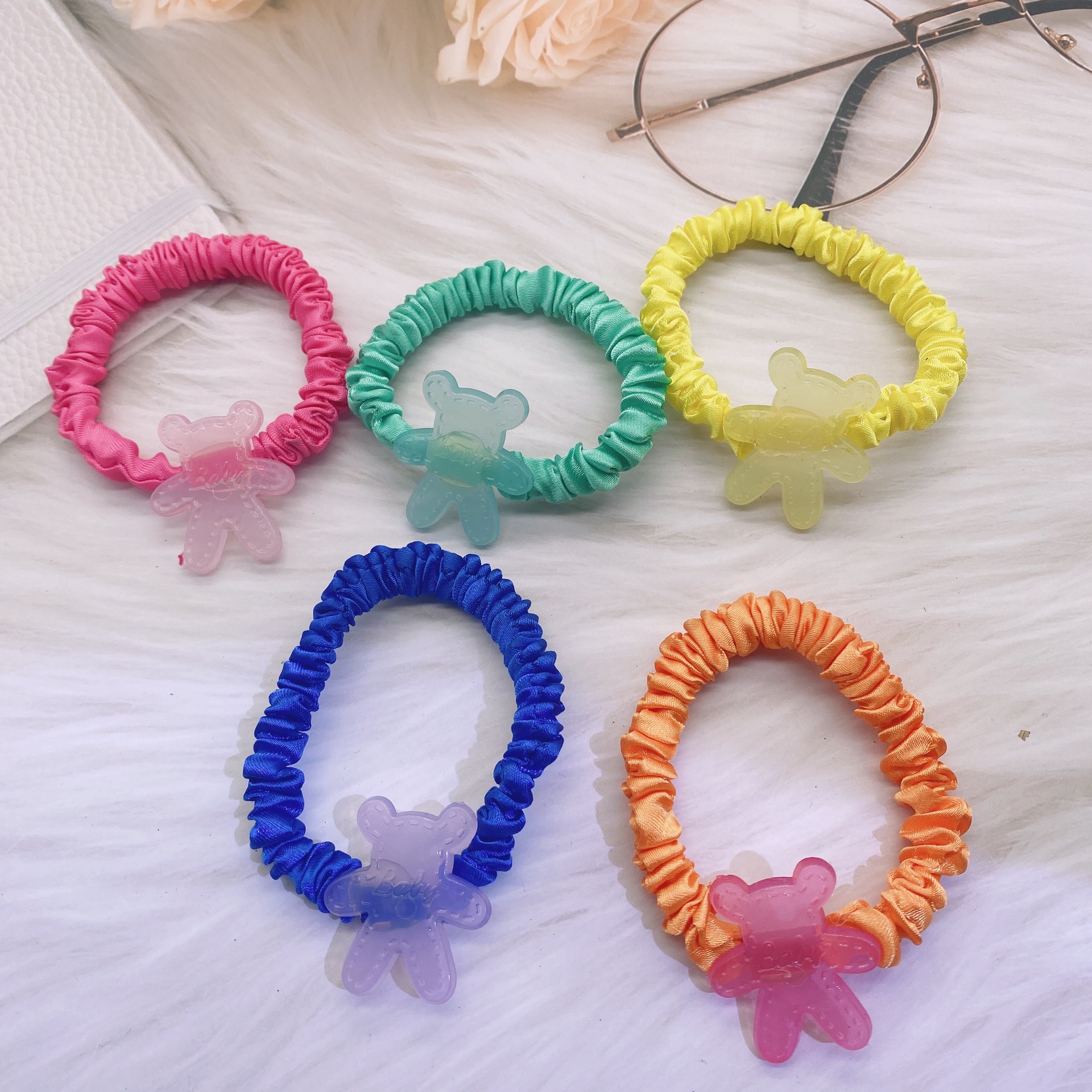 140 size hair tie/Colorful bear hair band 100/ small intestine band, hair tie, hair accessory, no damage to hair, little girl, little girl, big child, ponytail hair band, princess, cute